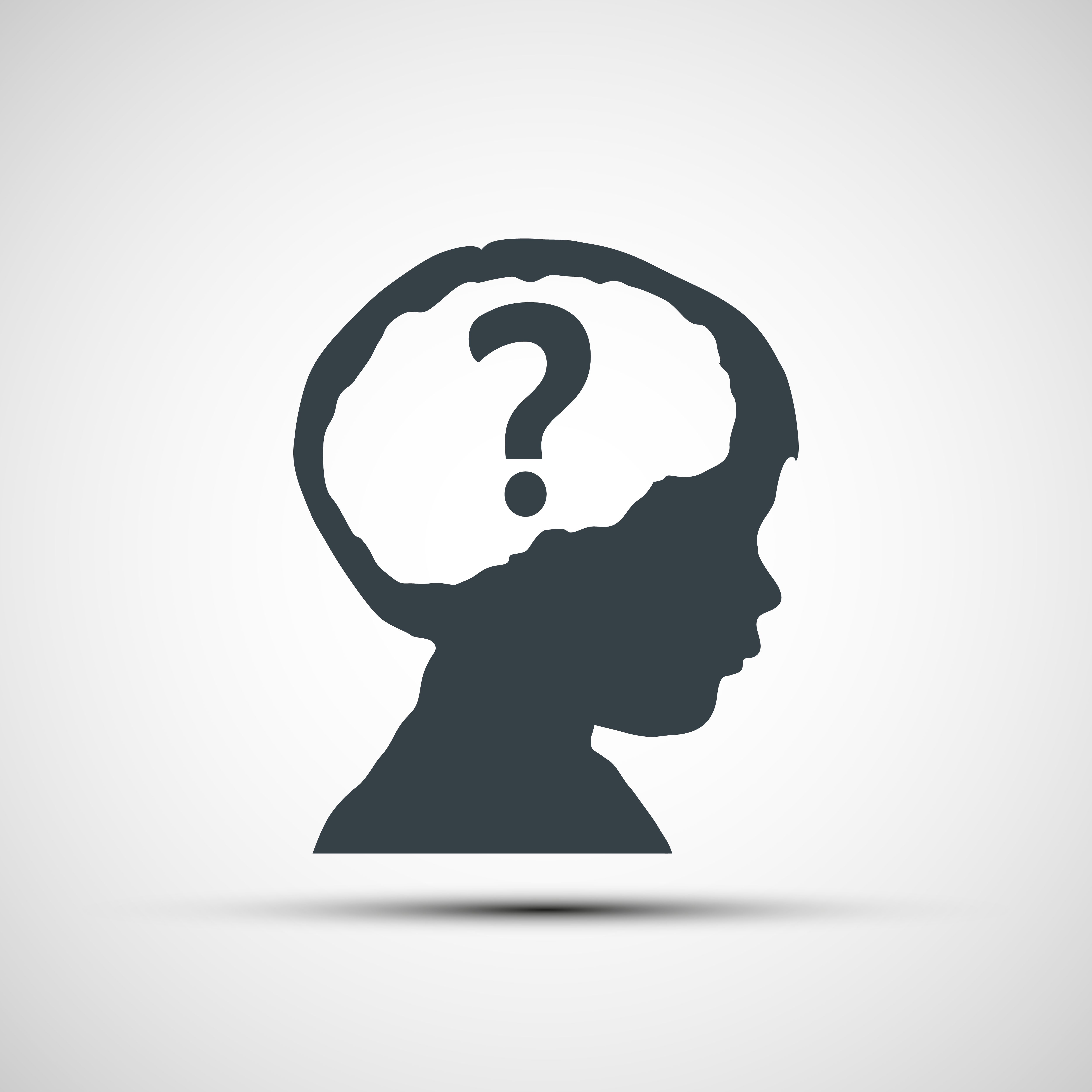 Vector icons of children's heads with a question mark