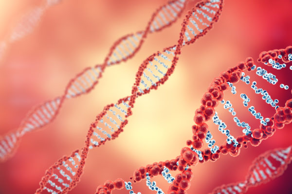 Digital illustration DNA structure in colourful background. Medicine concept 3d rendering.