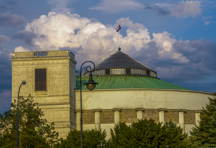 Stormy, dangerous clouds gathering over the Polish Parliament in Warsaw