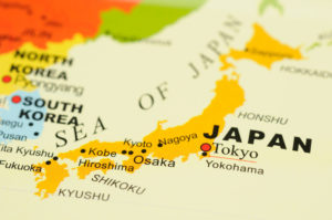 Closeup of Japan on map