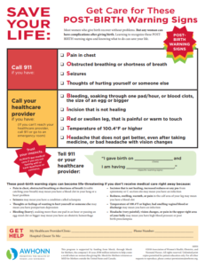 Post Birth Warning Signs flyer
