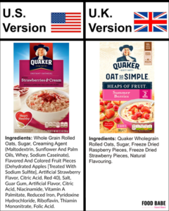 Quaker Oats US UK ingredients comparison